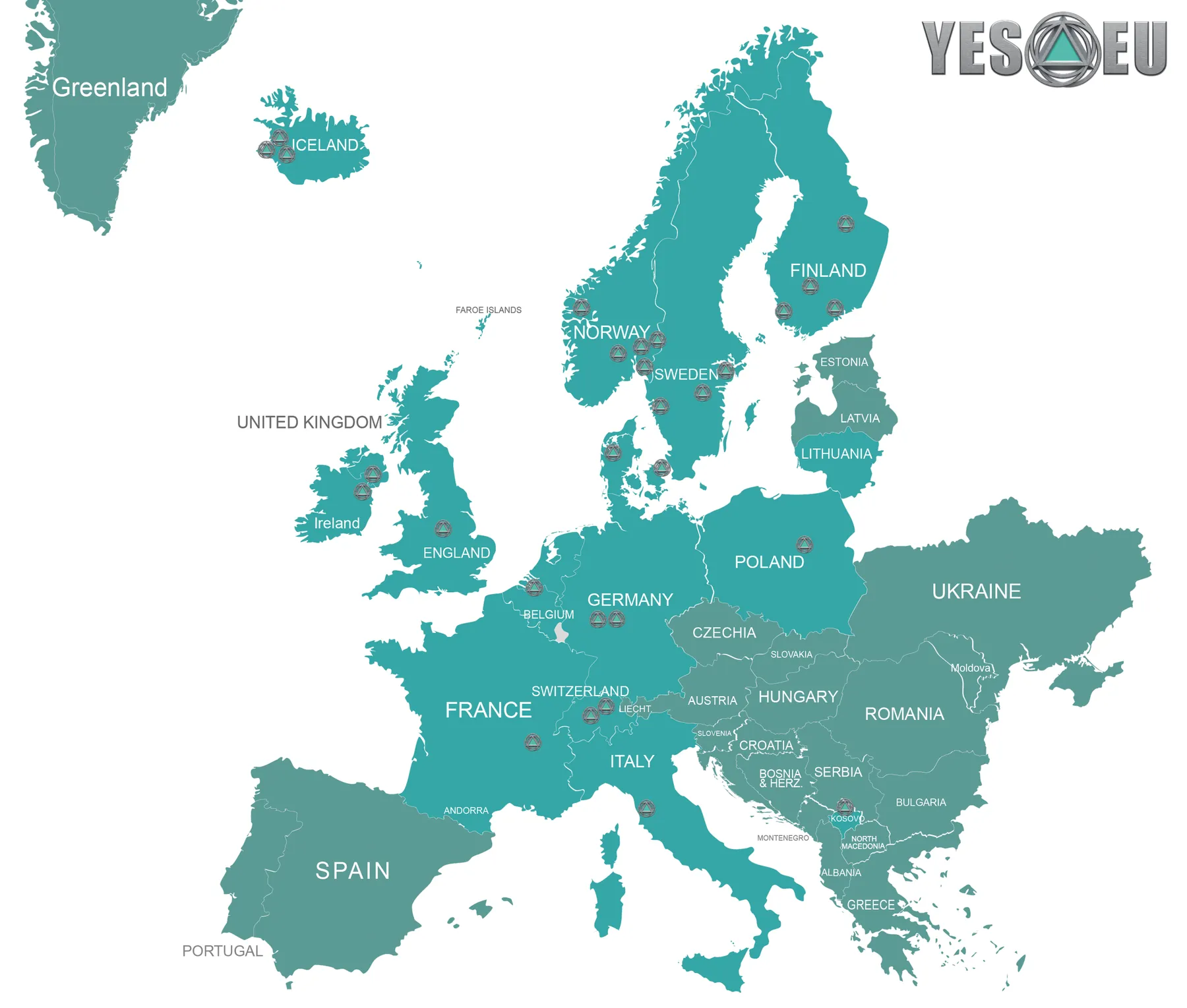 Map of the YES-EU service network across Europe